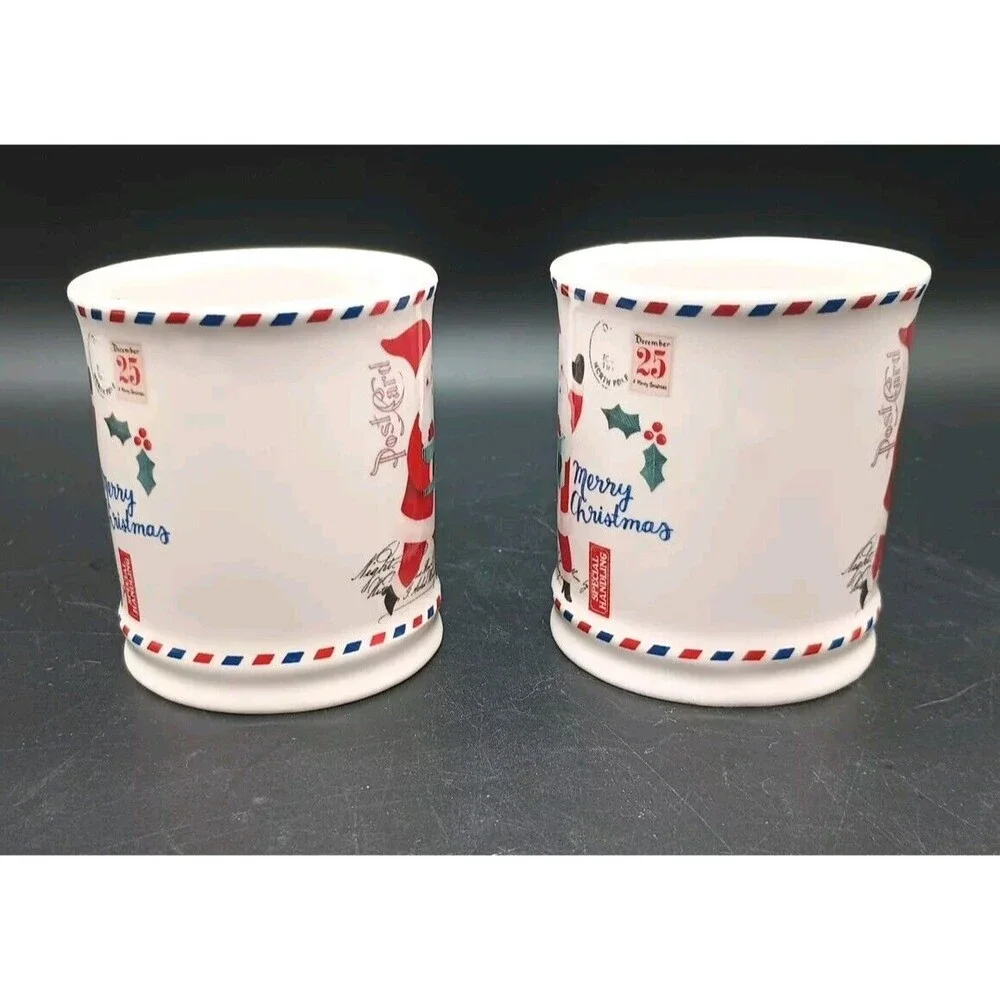 Sur La Table Santa Claus Post Card Mugs Child Hot Chocolate Espresso 8 Oz